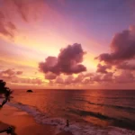 Vibrant Yellow Orange and Red Sunset Over Tioman Island